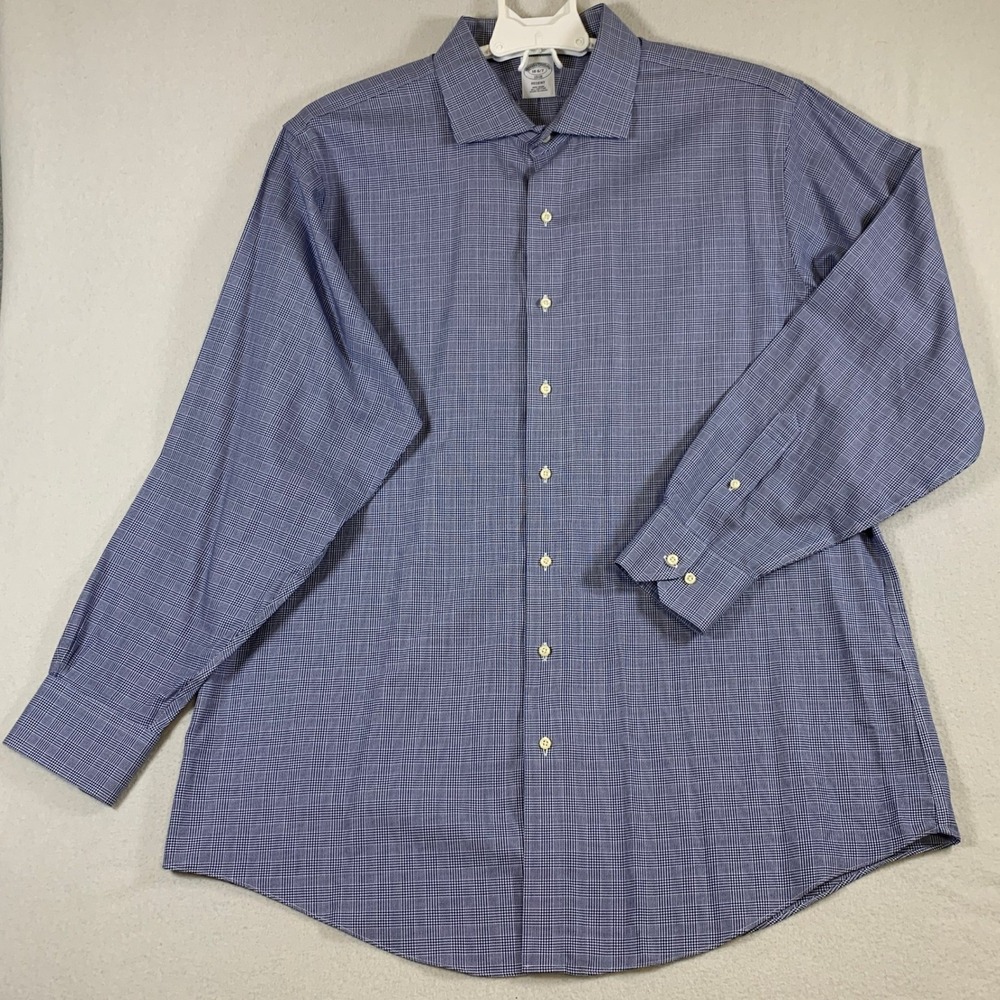 Brooks‎ Brothers Men's 18 -6/7 Blue Check Regent Non-Iron Cotton Dress Shirt